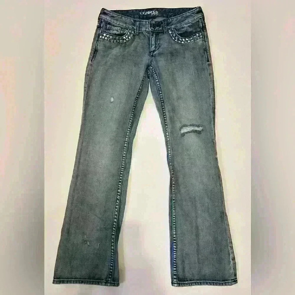 EXPRESS Studded Stella Bootcut Distressed Jeans - Picture 1 of 8
